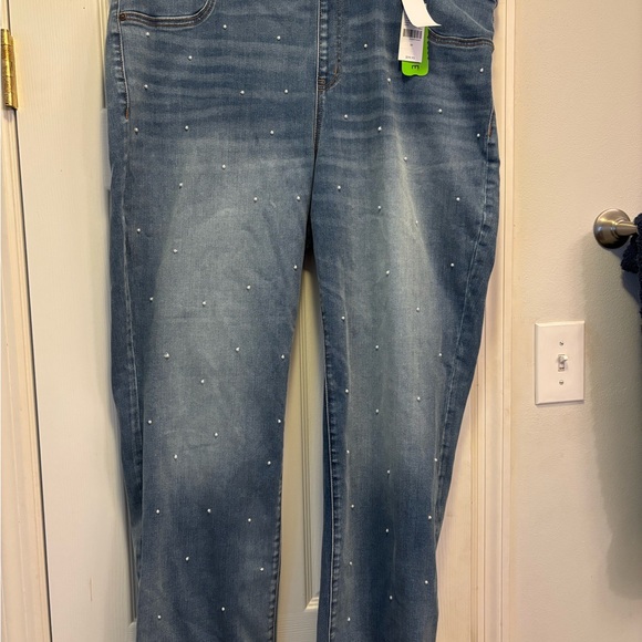 Lane Bryant Blue Straight Leg Jeans with Pearl Accents NWT - Picture 3 of 6